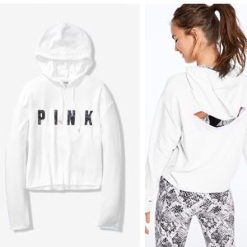 • 🕊4//$20 VS Pink Cropped Cut-Out Back Hoodie